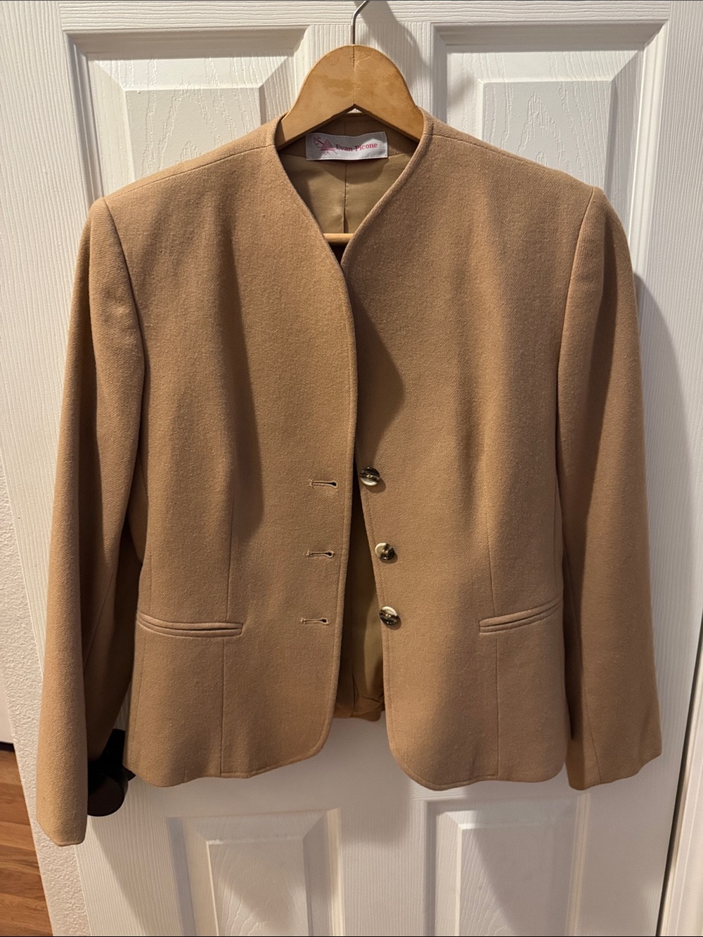 Evan Picone Camel Collarless Wool Blend Blazer